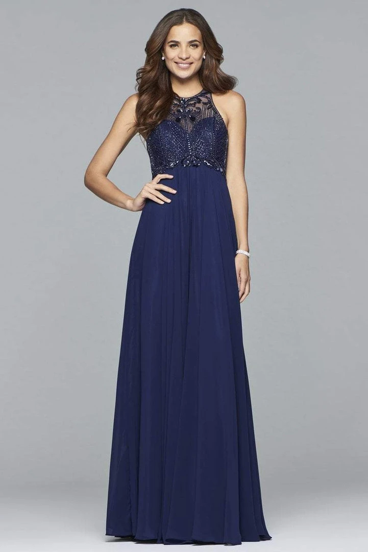 Faviana - S7989 Long Chiffon Dress With Bead Detailing 8 Faviana - S7989 Long Chiffon Dress With Bead Detailing