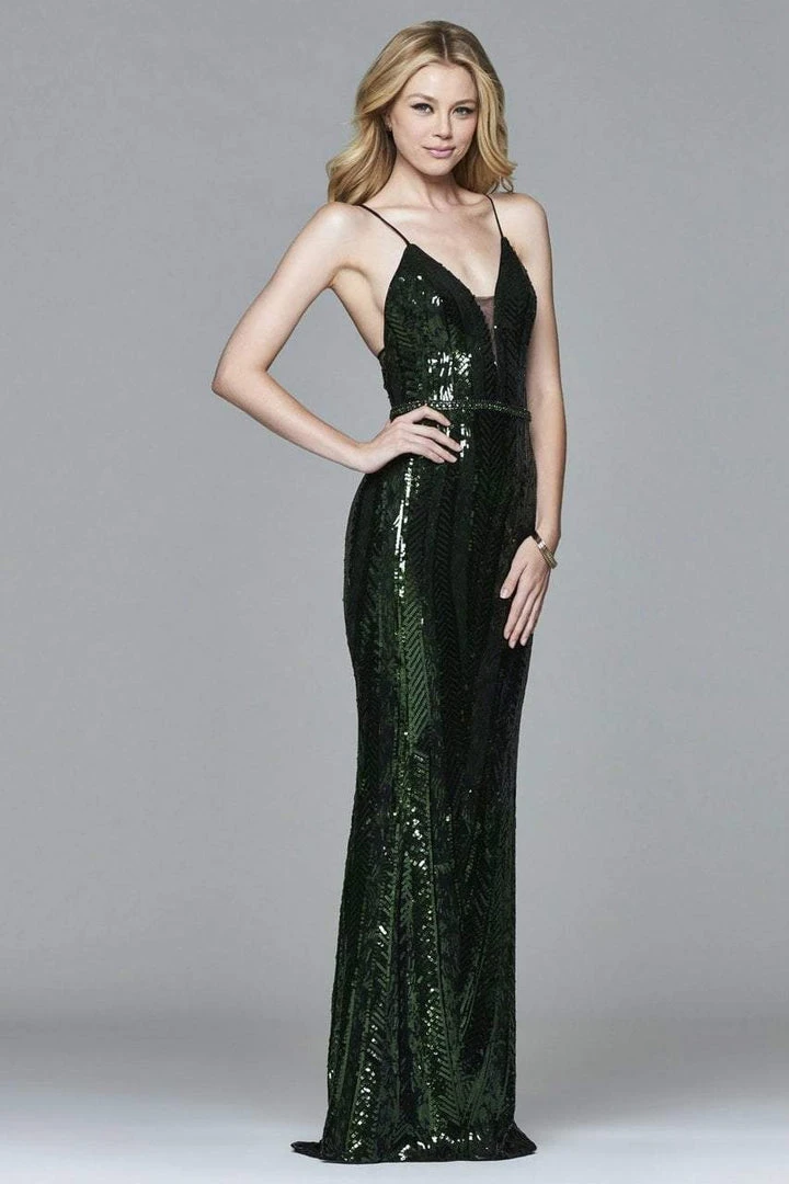 Faviana - S8011 Long Novelty Sequin V-neck Dress Formal Gowns 5 Faviana - S8011 Long Novelty Sequin V-neck Dress Formal Gowns