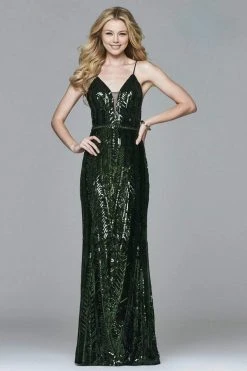 Faviana - S8011 Long Novelty Sequin V-neck Dress Formal Gowns