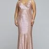 Formal Gowns Faviana - Sleeveless Metallic Jersey V-neck Sheath Dress 9453 - 1 Pc Platinum In Size 14W Available