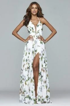 Faviana - V Neck Laced Up Back Evening Dress 7946 - 1 Pc Black In Size 4 Available