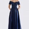 Feriani Couture - Beaded Off Shoulder Pleated Evening Gown 18657 - 1 Pc Navy In Sizes 6 Available