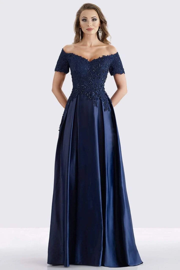 Feriani Couture - Beaded Off Shoulder Pleated Evening Gown 18657 - 1 Pc Navy In Sizes 6 Available 3 Feriani Couture - Beaded Off Shoulder Pleated Evening Gown 18657 - 1 Pc Navy In Sizes 6 Available