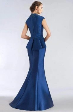 Feriani Couture - 18516 Embellished Deep V-neck Long Gown - 2 Pcs Silver In Size 12 And 14 Available