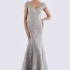 Formal Gowns Feriani Couture 18721 Cap Sleeve V-Neck Embellished Mermaid Gown - 1 Pc Silver In Size 10 Available
