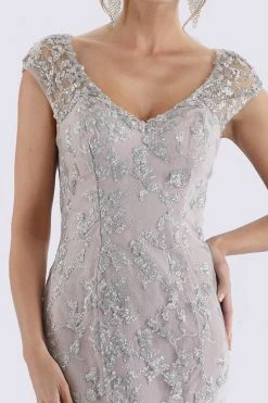 Formal Gowns Feriani Couture 18721 Cap Sleeve V-Neck Embellished Mermaid Gown - 1 Pc Silver In Size 10 Available