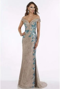 Feriani Couture - 18901 Sequined Deep Off-Shoulder Trumpet Dress - 1 Pc Rose In Size 12 Available Formal Gowns