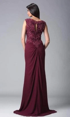 Formal Gowns Feriani Couture - Cap Sleeve Lace Appliqued Column Gown 18402