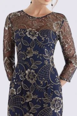 Cocktail Dresses Feriani Couture - Gilt Floral Embroidered Quarter Sleeve Dress