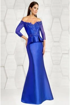 Feriani Couture - Off Shoulder Peplum Trumpet Gown 18574