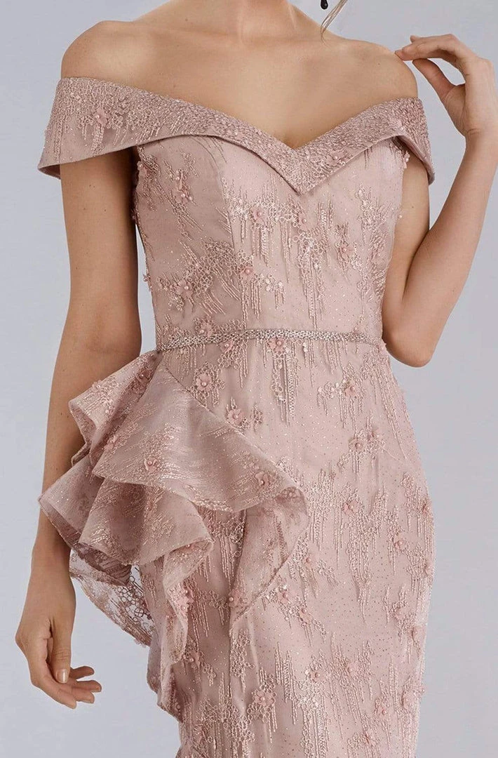 Formal Gowns Feriani Couture - Off Shoulder Ruffled Peplum Accent Trumpet Dress 18958 - 1 Pc Rose In Size 6 Available 5 Formal Gowns Feriani Couture - Off Shoulder Ruffled Peplum Accent Trumpet Dress 18958 - 1 Pc Rose In Size 6 Available