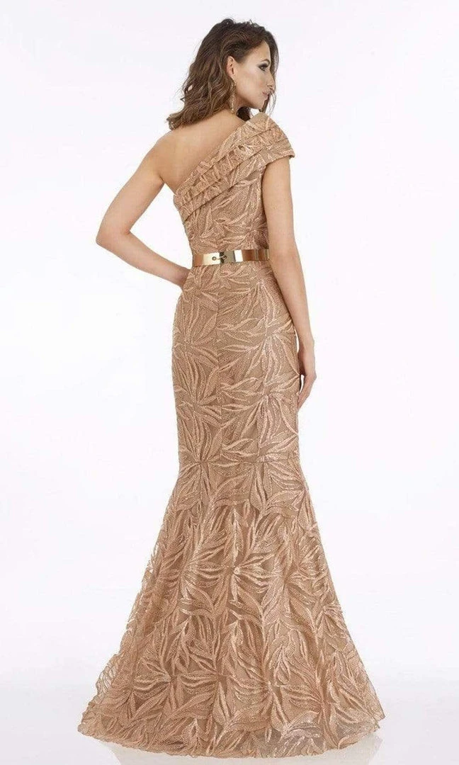 Feriani Couture - Pleated One Shoulder Lace Gown 18916 - 1 Pc Apricot In Size 6 Available 4 Feriani Couture - Pleated One Shoulder Lace Gown 18916 - 1 Pc Apricot In Size 6 Available