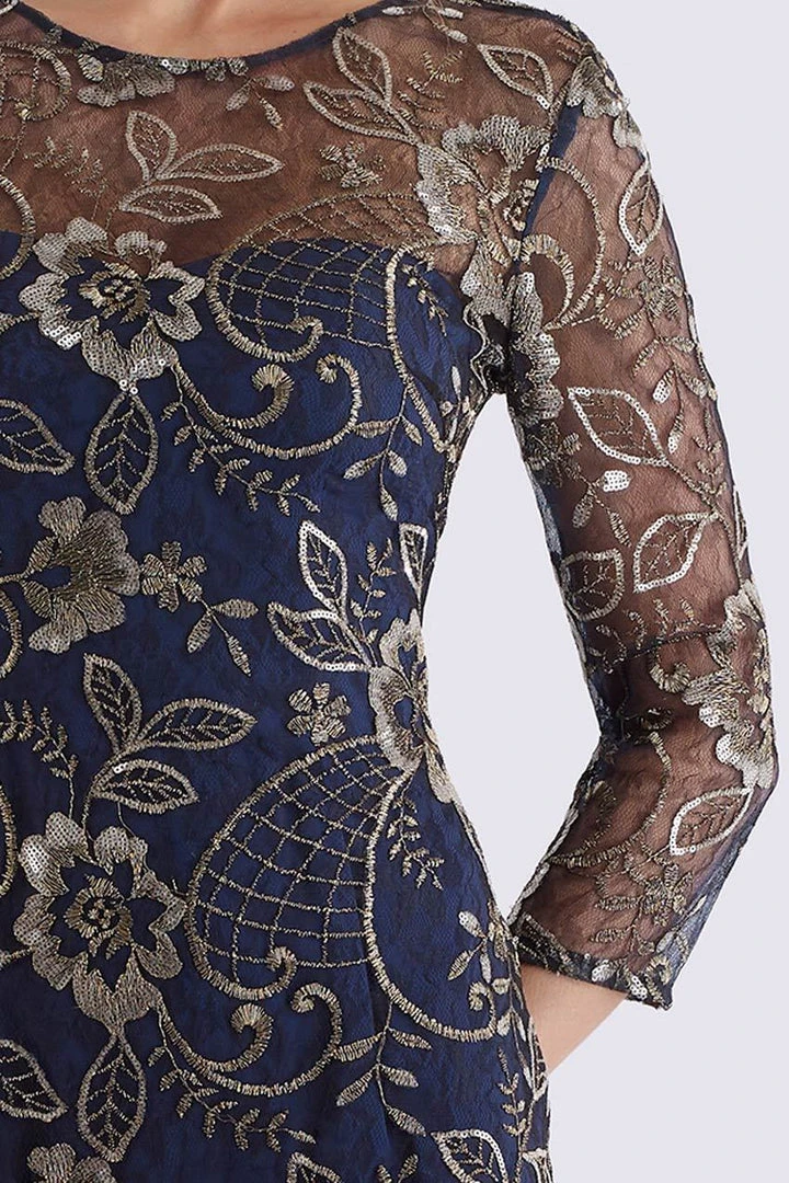 Formal Gowns Feriani Couture - Sequined Floral Long Sleeve Gown 18718 - 1 Pc Navy In Size 12 Available 6 Formal Gowns Feriani Couture - Sequined Floral Long Sleeve Gown 18718 - 1 Pc Navy In Size 12 Available