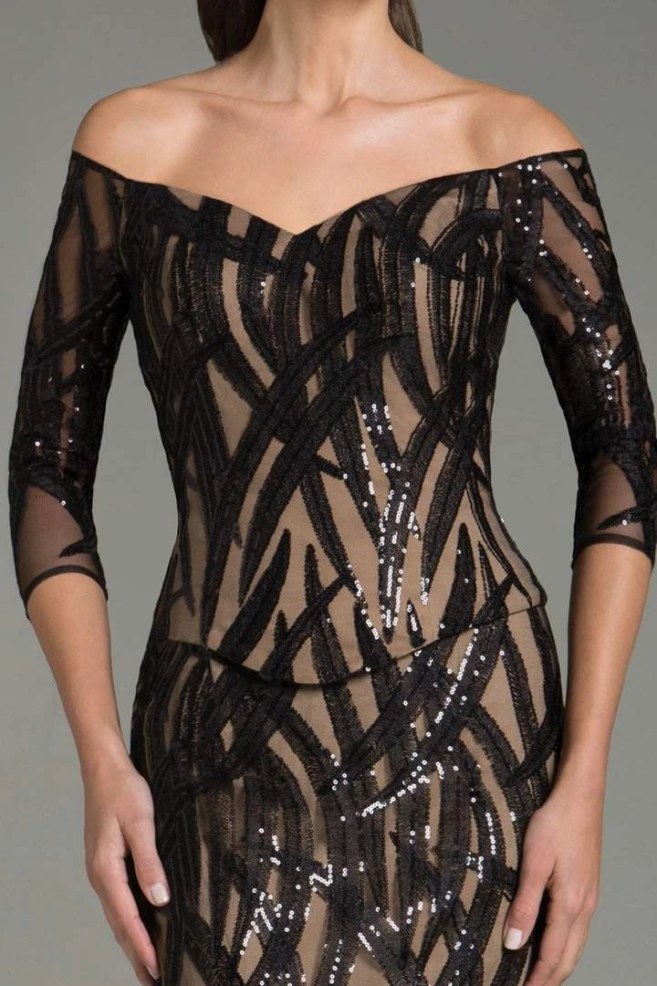 Formal Gowns Feriani Couture Sequined Foliage Off Shoulder Sheath Gown 5 Formal Gowns Feriani Couture Sequined Foliage Off Shoulder Sheath Gown