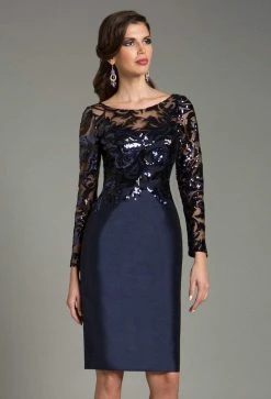 Cocktail Dresses Feriani Couture - Sequined Sheer Short Dress 18474 - 1 Pc Navy In Size 20 Available