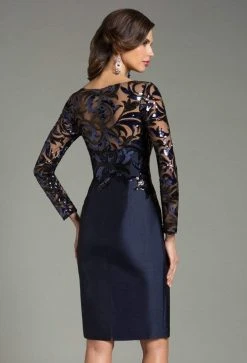 Cocktail Dresses Feriani Couture - Sequined Sheer Short Dress 18474 - 1 Pc Navy In Size 20 Available