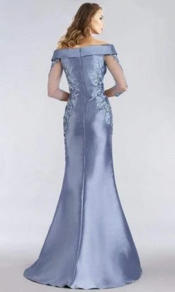 Formal Gowns Feriani Couture - Sheer Quarter Sleeves Embroidered Long Gown 18971 - 1 Pc Silver In Size 16 Available