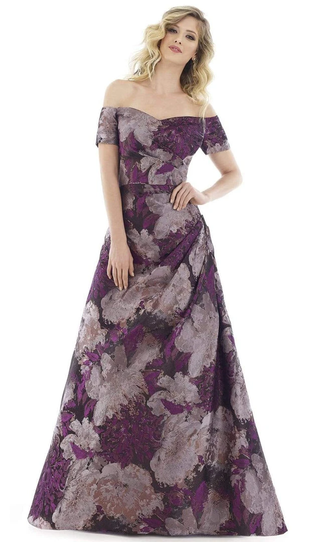 Formal Gowns Feriani Couture - Short Sleeve Floral Off Shoulder Dress 20116 - 1 Pc Purple In Size 16 Available 3 Formal Gowns Feriani Couture - Short Sleeve Floral Off Shoulder Dress 20116 - 1 Pc Purple In Size 16 Available