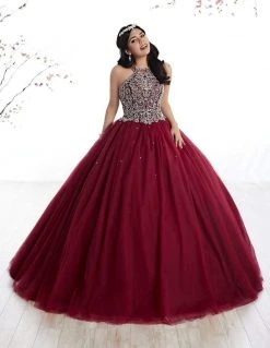 Fiesta Gowns - 56316 Sleeveless Beaded Halter Tulle Ballgown Plus Size Dresses