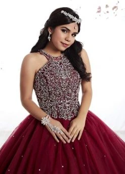 Fiesta Gowns - 56316 Sleeveless Beaded Halter Tulle Ballgown Plus Size Dresses