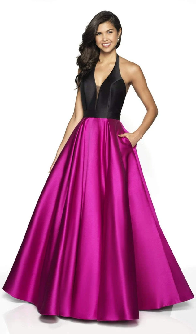 Blush By Alexia Designs Flair Prom - 19019 Two Tone Deep Halter V-neck Mikado Ballgown Formal Gowns 3 Blush By Alexia Designs Flair Prom - 19019 Two Tone Deep Halter V-neck Mikado Ballgown Formal Gowns