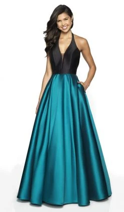 Blush By Alexia Designs Flair Prom - 19019 Two Tone Deep Halter V-neck Mikado Ballgown Formal Gowns 9 Blush By Alexia Designs Flair Prom - 19019 Two Tone Deep Halter V-neck Mikado Ballgown Formal Gowns