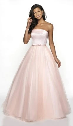 Blush By Alexia Designs Flair Prom - 19022 Strapless Satin Bodice Bow Accent Tulle A-Line Gown Formal Gowns