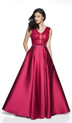 Blush By Alexia Designs Formal Gowns Flair Prom - 19057 Lace V-neck Mikado A-line Dress