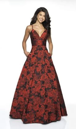 Blush By Alexia Designs Flair Prom - 19093 Plunging V-neck Brocade A-line Dress