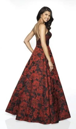 Blush By Alexia Designs Flair Prom - 19093 Plunging V-neck Brocade A-line Dress