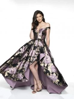 Blush By Alexia Designs Flair Prom - 19094 Brocade Off-Shoulder High Low A-line Dress