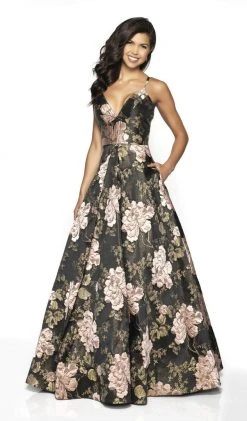 Blush By Alexia Designs Formal Gowns Flair Prom - 19097 Brocade Plunging V-neck A-line Dress
