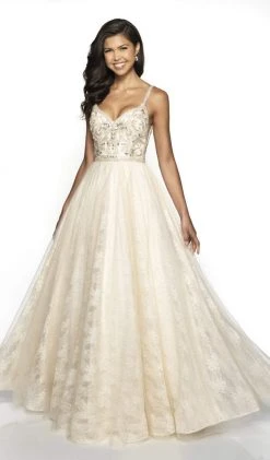 Blush By Alexia Designs Formal Gowns Flair Prom - 19101 Lace Plunging V-neck A-line Dress