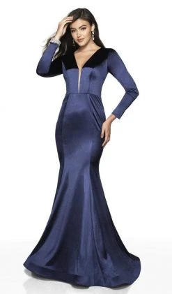 Blush By Alexia Designs Formal Gowns Flair Prom - 19144 Illusion Plunging Neck Long Sleeve Mermaid Gown 14 Blush By Alexia Designs Formal Gowns Flair Prom - 19144 Illusion Plunging Neck Long Sleeve Mermaid Gown