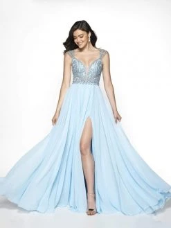 Blush By Alexia Designs Formal Gowns Flair Prom - 19209 Embellished Deep V-neck Chiffon A-line Dress