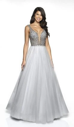 Blush By Alexia Designs Flair Prom - 19210 Plunging Illusion Beaded Bodice Tulle Gown