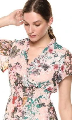 Gabby Skye - 18176M Smocked Waistband V Neck Floral Print Dress Cocktail Dresses