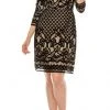 Gabby Skye - 18193M Quarter Sleeve Illusion Black Lace Dress