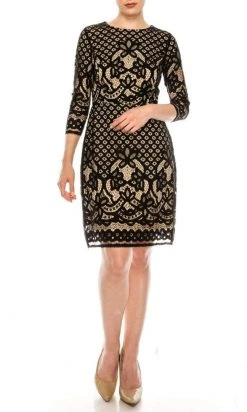 Gabby Skye - 18193M Quarter Sleeve Illusion Black Lace Dress