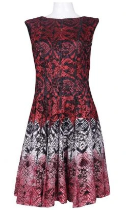 Gabby Skye - 56339MG Multi-Print Gradient Knit Lace A-Line Dress 12 Gabby Skye - 56339MG Multi-Print Gradient Knit Lace A-Line Dress