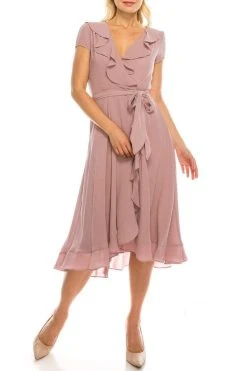 Gabby Skye - 56839MG Short Sleeve Metallic Pinstriped Faux Wrap Dress Cocktail Dresses 17 Gabby Skye - 56839MG Short Sleeve Metallic Pinstriped Faux Wrap Dress Cocktail Dresses