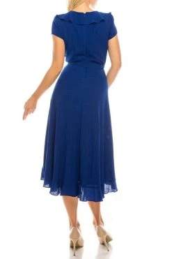 Gabby Skye - 56839MG Short Sleeve Metallic Pinstriped Faux Wrap Dress Cocktail Dresses