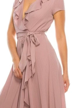 Gabby Skye - 56839MG Short Sleeve Metallic Pinstriped Faux Wrap Dress Cocktail Dresses 21 Gabby Skye - 56839MG Short Sleeve Metallic Pinstriped Faux Wrap Dress Cocktail Dresses