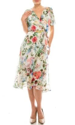 Gabby Skye - 57524MG Floral Faux Wrap Dress