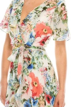 Gabby Skye - 57524MG Floral Faux Wrap Dress