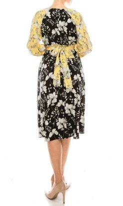 Gabby Skye - 91196MG Quarter Sleeve Floral Color Block A-Line Dress Cocktail Dresses