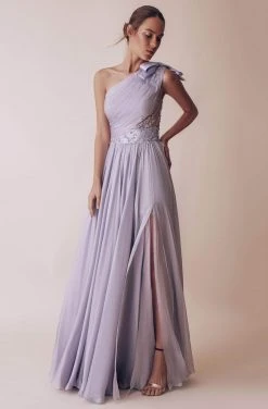 Gatti Nolli Couture - Ruched Asymmetric Prom Gown OP-4981 - 1 Pc Lilac In Size 20 Available