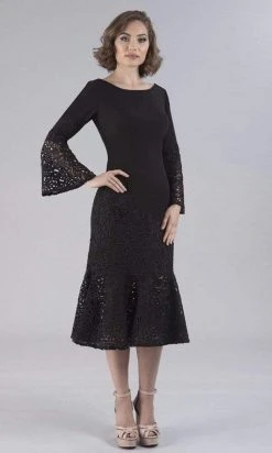 Gia Franco - Bell Sleeve Mermaid Tea Length Dress 12054 - 1 Pc Black In Size 12 Available Cocktail Dresses
