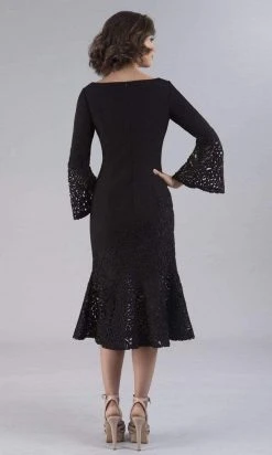 Gia Franco - Bell Sleeve Mermaid Tea Length Dress 12054 - 1 Pc Black In Size 12 Available Cocktail Dresses