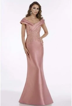 Gia Franco - Tiered Off-Shoulder Lace Appliqued Evening Gown 12005 - 1 Pc Rose In Size 14 Available Formal Gowns